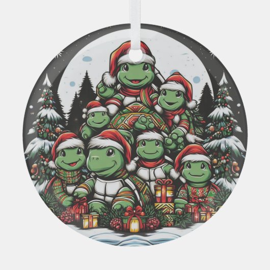 Schildpad is blij met kerstcadeaus glas ornament (Voorkant)