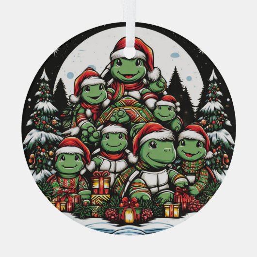 Schildpad is blij met kerstcadeaus glas ornament (Achterkant)