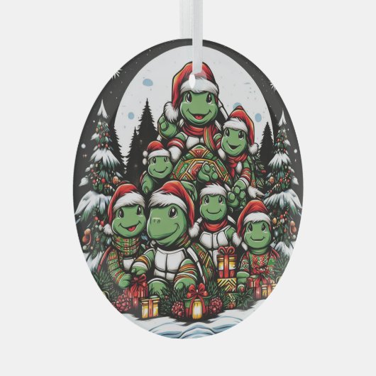 Schildpad is blij met kerstcadeaus glas ornament (Voorkant Rechts)