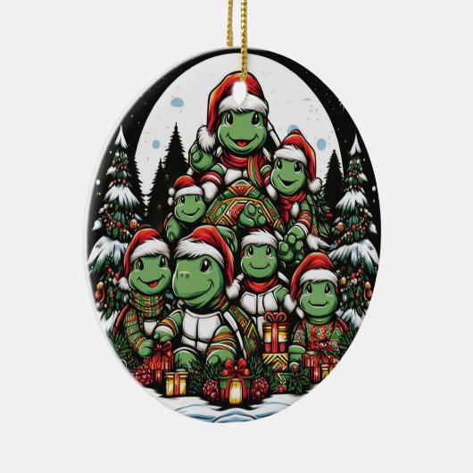 Schildpad is blij met kerstcadeaus keramisch ornament (Rechts)
