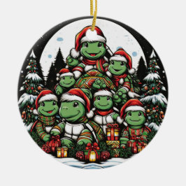 Schildpad is blij met kerstcadeaus keramisch ornament