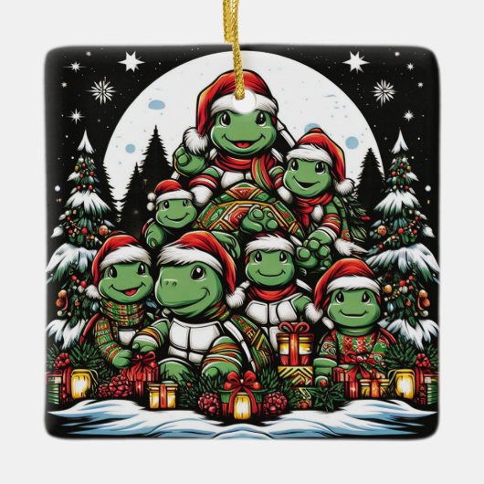 Schildpad is blij met kerstcadeaus keramisch ornament (Voorkant)