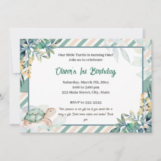 Schildpad jongen verjaardagsuitnodiging schattige  kaart