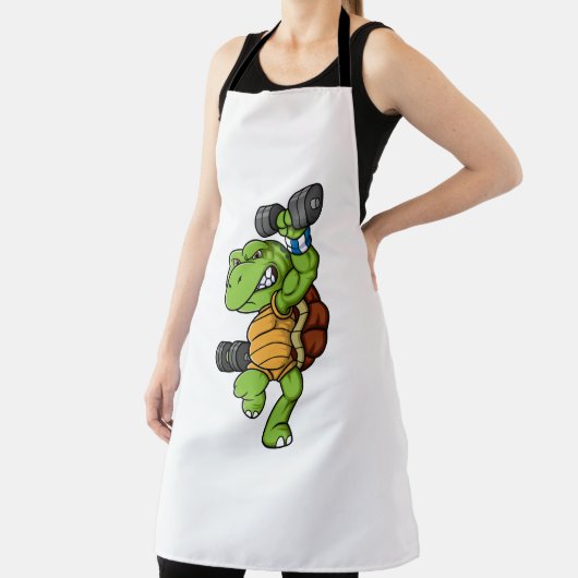 Schildpad karakter met dumbbell gewichten pose schort (Insitu)