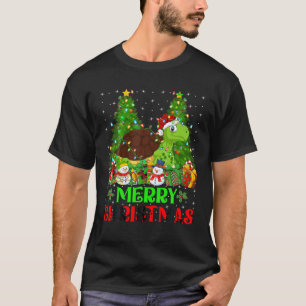 Schildpad Kerstboom Lichten Matching Santa Turtle T-shirt