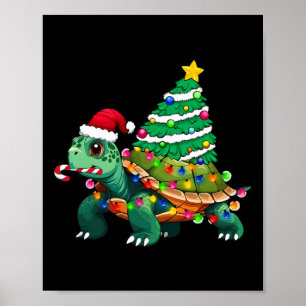 Schildpad Kerstboom Verlicht Santa Hat Schildpad O Poster
