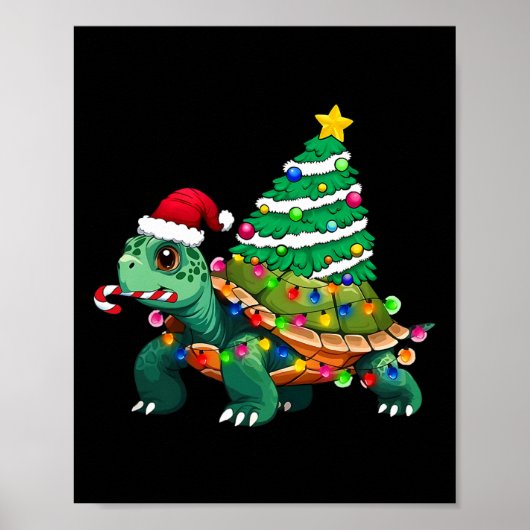 Schildpad Kerstboom Verlicht Santa Hat Schildpad O Poster (Voorkant)