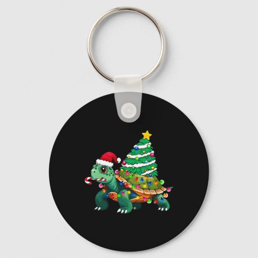 Schildpad Kerstboom Verlicht Santa Hat Schildpad O Sleutelhanger (Voorkant)