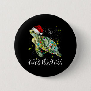 Schildpad Kerstman Hoed Vrolijke Kerstverlichting  Ronde Button 5,7 Cm