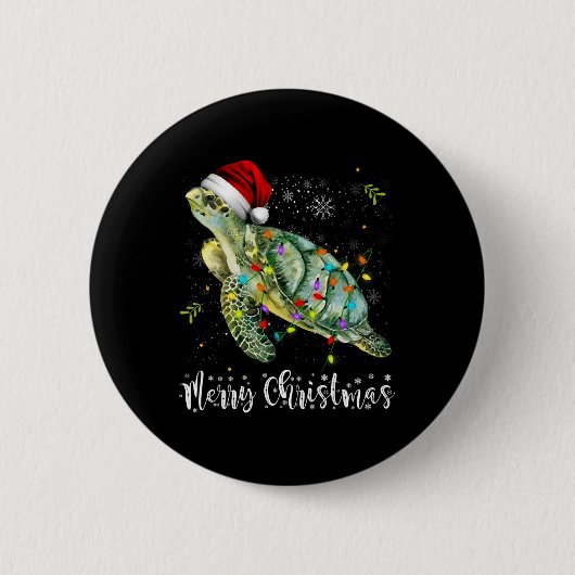 Schildpad Kerstman Hoed Vrolijke Kerstverlichting  Ronde Button 5,7 Cm (Voorkant)