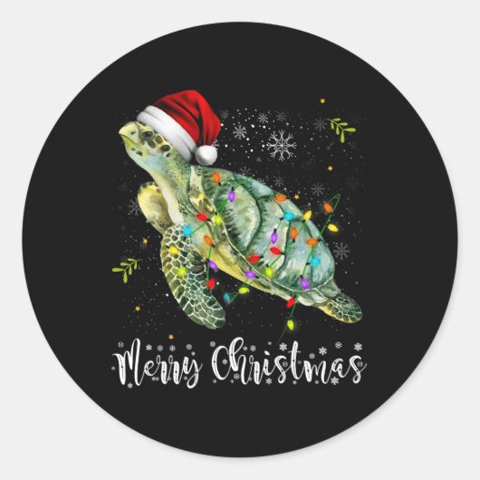 Schildpad Kerstman Hoed Vrolijke Kerstverlichting  Ronde Sticker (Voorkant)