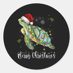 Schildpad Kerstman Hoed Vrolijke Kerstverlichting  Ronde Sticker