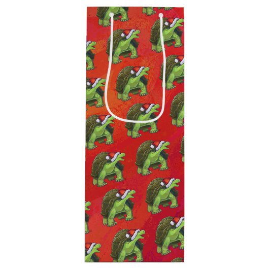 Schildpad Kerstmis Op Rood Wijn Cadeautas (Voorkant)