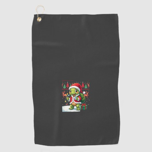 Schildpad Kerstverlichting Lelijke Kerstman Schild Golfhanddoek (Voorkant)