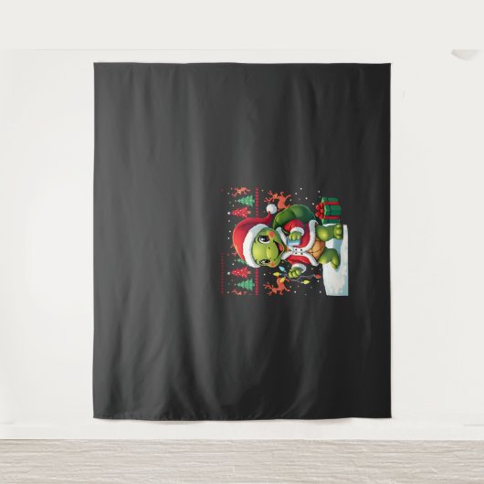 Schildpad Kerstverlichting Lelijke Kerstman Schild Wandkleed (Voorkant)