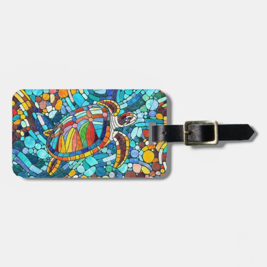 Schildpad Kleurrijke mozaïek kunst Bagagelabel (Voorkant horizontaal)