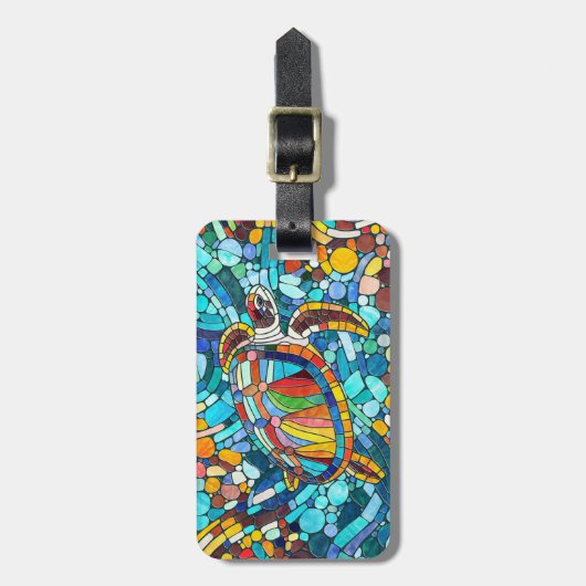 Schildpad Kleurrijke mozaïek kunst Bagagelabel (Voorkant verticaal)