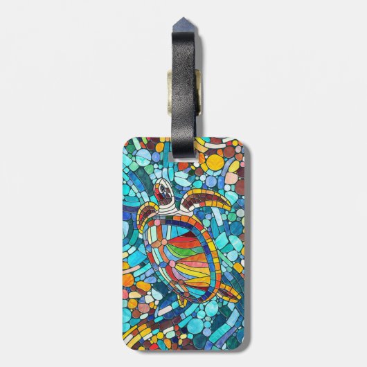 Schildpad Kleurrijke mozaïek kunst Bagagelabel (Achterkant verticaal)