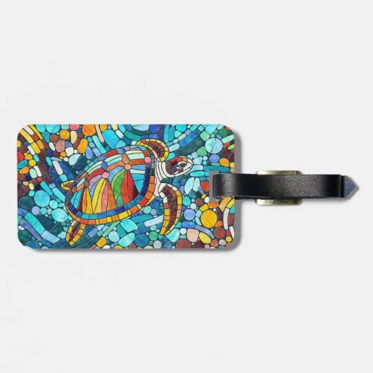 Schildpad Kleurrijke mozaïek kunst Bagagelabel (Achterkant horizontaal)