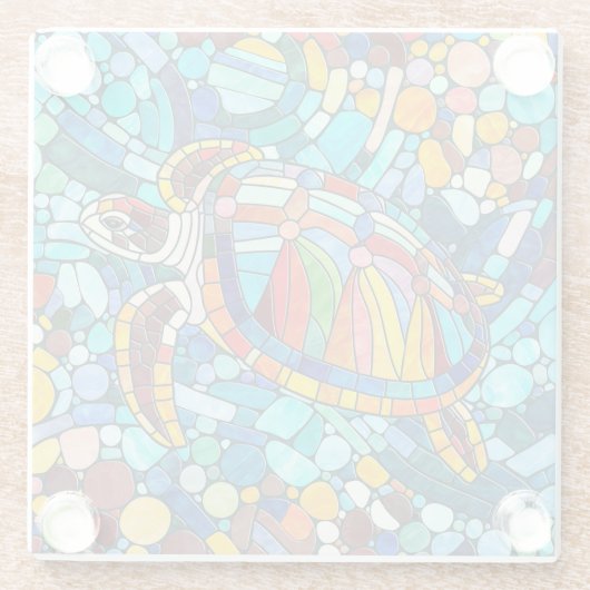 Schildpad Kleurrijke mozaïek kunst Glazen Onderzetter (Achterkant)