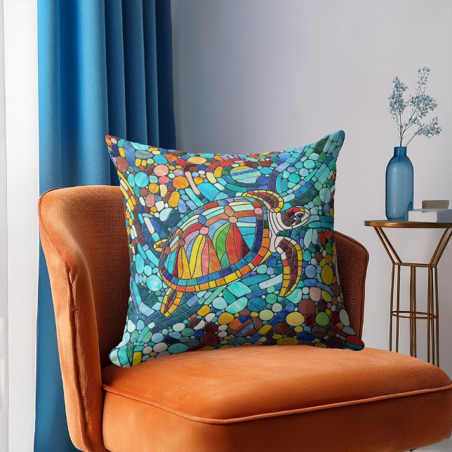 Schildpad Kleurrijke mozaïek kunst Kussen (Creator heeft geüpload)