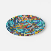 Schildpad Kleurrijke mozaïek kunst Papieren Bordje (Gekanteld)