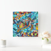 Schildpad Kleurrijke mozaïek kunst Vierkante Klok (Huis)