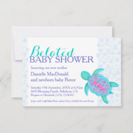 Schildpad kunst late baby shower nieuwe baby aqua kaart