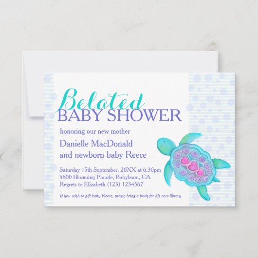 Schildpad kunst late baby shower nieuwe baby aqua kaart (Voorkant)