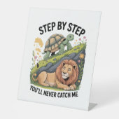 Schildpad Leeuw Grappig Reclamebord Met Voetstuk (Voorkant)