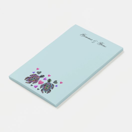 Schildpad Liefde Aangepaste Namen Post-it® Notes (Schuin)