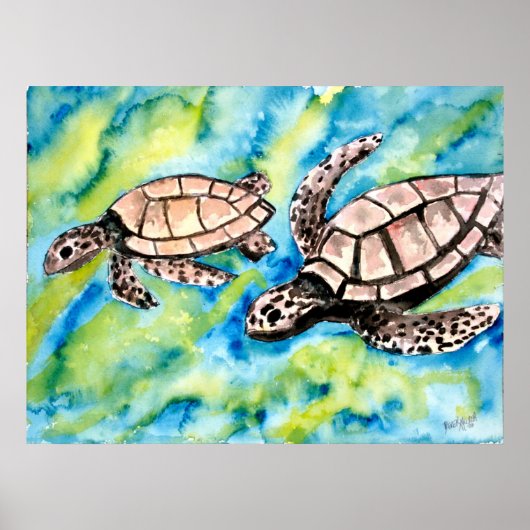 schildpad liefdespaar zee schildpadden kunst poste poster (Voorkant)
