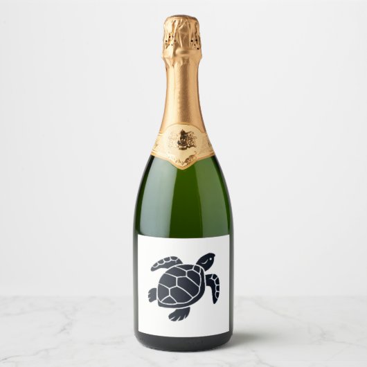 Schildpad Logo Embleem Roodwangschildpad Tortoise Sparkling Wijnetiket (Voorkant)