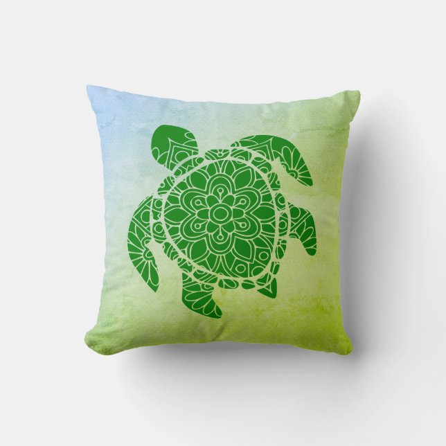 Schildpad Mandala Silhouet Kussen (Voorkant)