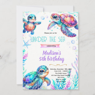 Schildpad meisje feest thema uitnodiging