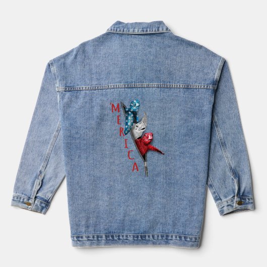 schildpad Merica schildpad in Zipper Funny America Denim Jacket (Achterkant)