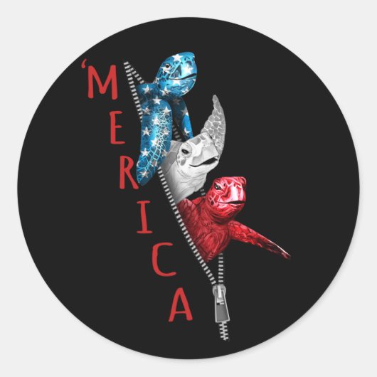 schildpad Merica schildpad in Zipper Funny America Ronde Sticker (Voorkant)