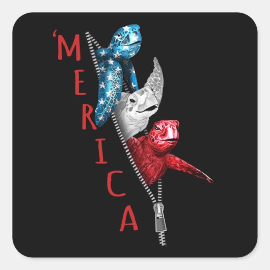 schildpad Merica schildpad in Zipper Funny America Vierkante Sticker (Voorkant)
