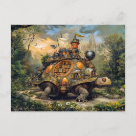 Schildpad met bibliotheek en dakterras op het pad briefkaart