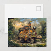 Schildpad met bibliotheek en dakterras op het pad briefkaart (Voorkant / Achterkant)