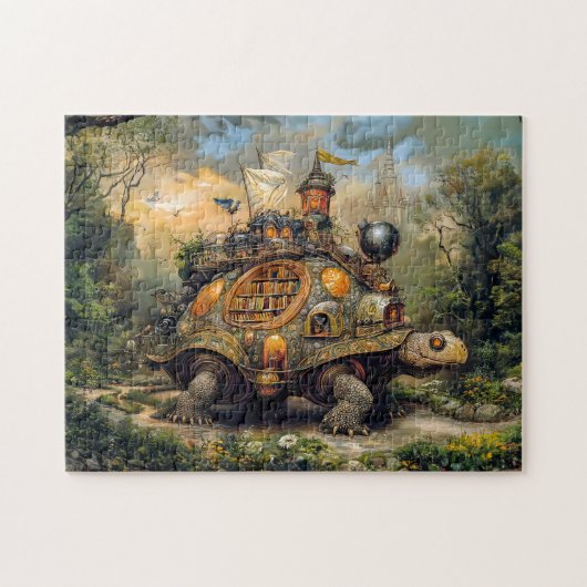 Schildpad met bibliotheek en dakterras op het Pat Legpuzzel (Horizontaal)