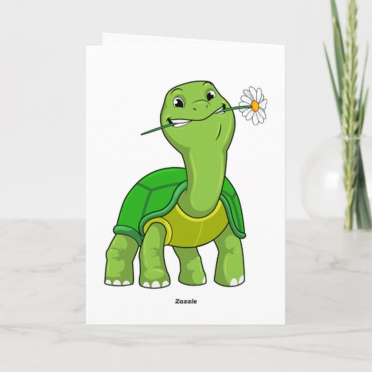 Schildpad met bloem Daisy Kaart (Achterkant)