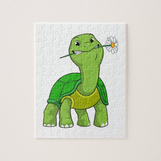 Schildpad met Bloem Daisy Legpuzzel (Verticaal)