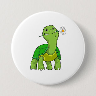 Schildpad met Bloem Daisy Ronde Button 7,6 Cm