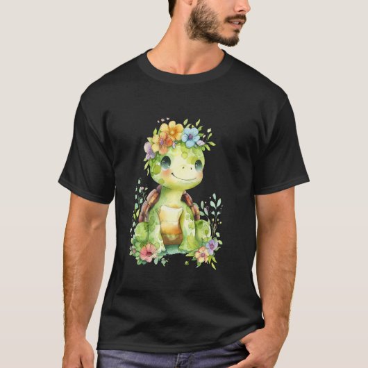 Schildpad met bloemen schattige schildpadden afges t-shirt (Voorkant)