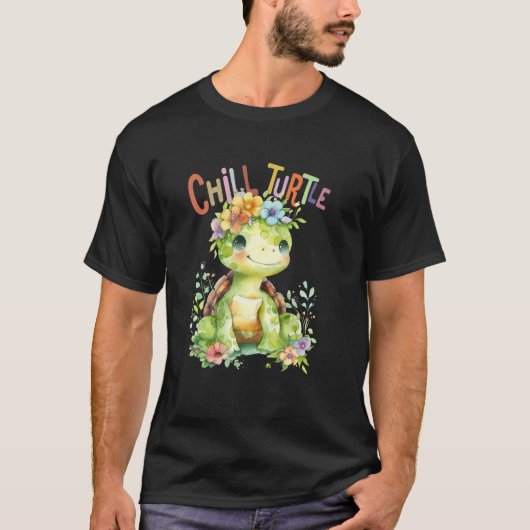 Schildpad met bloemen schattige schildpadden afges t-shirt (Voorkant)