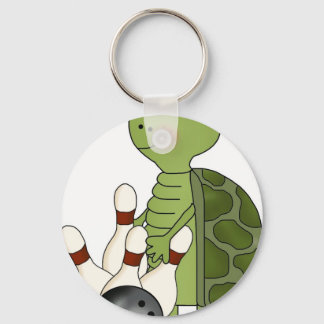 Schildpad met bowlingpennen en -kogel sleutelhanger