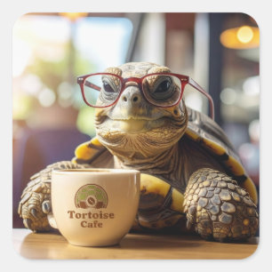 Schildpad met Bril op een Cafe Plein Stickers