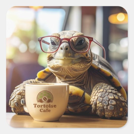 Schildpad met Bril op een Cafe Plein Stickers (Voorkant)