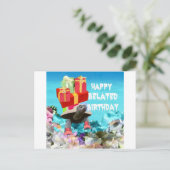 Schildpad met cadeau voor late verjaardag briefkaart (Staand voorkant)